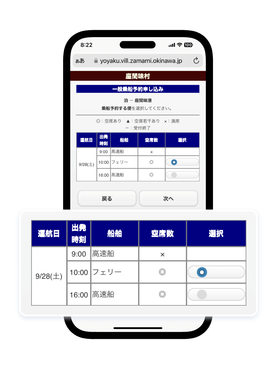 STEP 12：予約：行きの便を選択